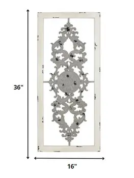 Distressed Scroll Panel Metal White Wood Framed Wall Art