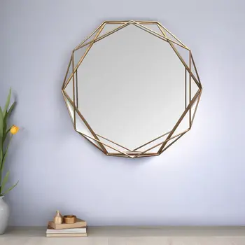 30" Gold Octagon Metal Framed Accent Mirror