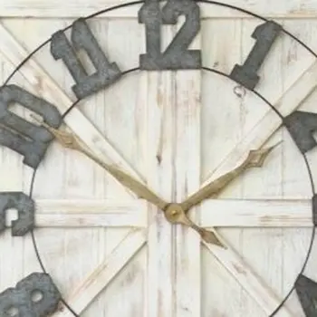 Square Distressed Wood And Metal Wall Clock