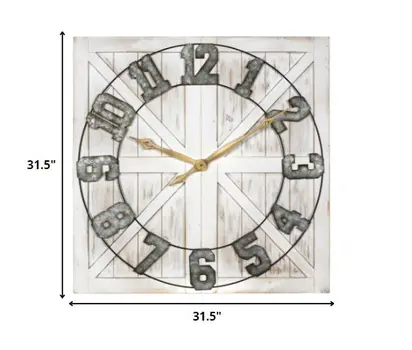 Square Distressed Wood And Metal Wall Clock