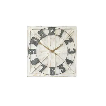 Square Distressed Wood And Metal Wall Clock