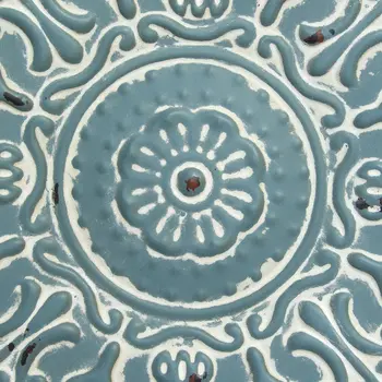 13" Teal Blue Medallion Distressed Metal Wall Decor