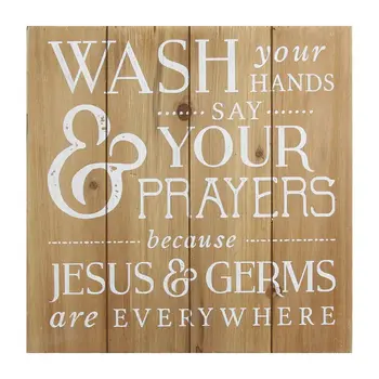 12" Natural And White Wash Your Hands Say Your Prayers Wood Plank Wall Art