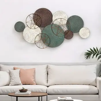 47" Bronze Green and White Metal and Jute Plates Distressed Wall Decor