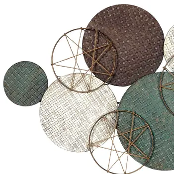 47" Bronze Green and White Metal and Jute Plates Distressed Wall Decor