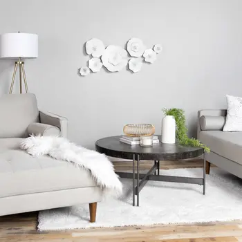 17" X 41" Angelic White Metal Lily Pad Wall Decor