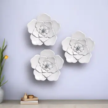 Set of Three 8" x 8" White Metal Flower Wall Decor