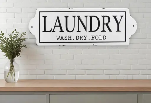 28" Black And White Wash Dry Fold Metal Laundry Wall Decor