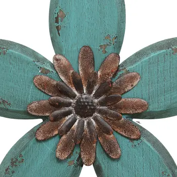 Distressed Teal And Red Antique Flower Metalwall Decor