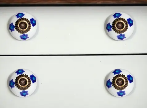 Set of Twelve Blue White And Turquoise Floral Ceramic Drawer Pull Knobs