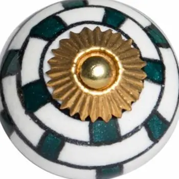 Set of Twelve White Teal And Gold Geometric Ceramic Drawer Pull Knobs