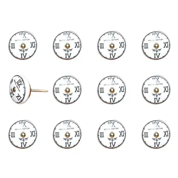 Set of Twelve Black White And Gold Clock Face Ceramic Drawer Pull Knobs