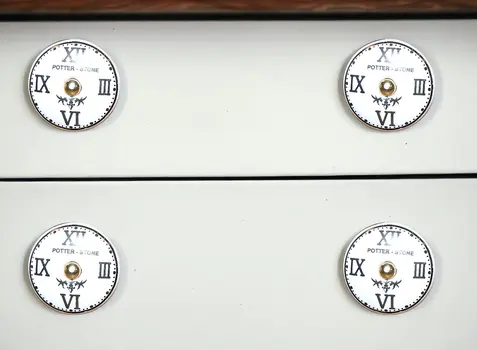Set of Twelve Black White And Gold Clock Face Ceramic Drawer Pull Knobs