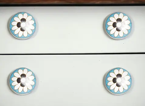 Set of Twelve Sky Blue And White Floral Ceramic Drawer Pull Knobs