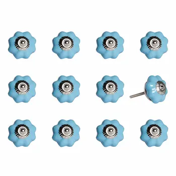 Set of Twelve Blue And Silver Ceramic Drawer Pull Knobs