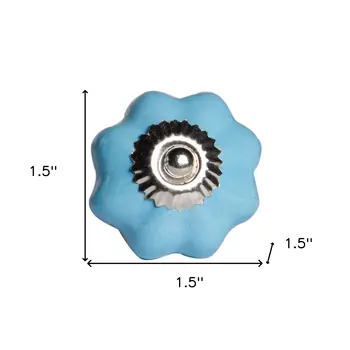 Set of Twelve Blue And Silver Ceramic Drawer Pull Knobs
