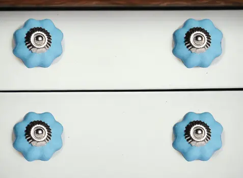 Set of Twelve Blue And Silver Ceramic Drawer Pull Knobs