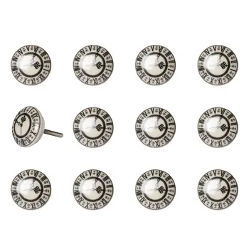 Set of Twelve Black And Gray Clock Face Ceramic Drawer Pull Knobs
