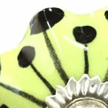 Set of Twelve Yellow Green And Silver Floral Ceramic Drawer Pull Knobs