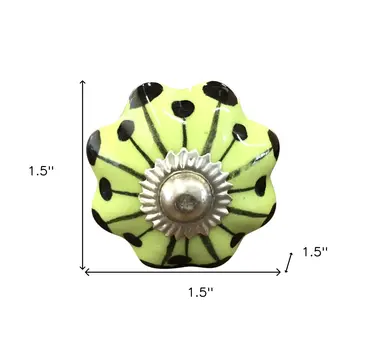 Set of Twelve Yellow Green And Silver Floral Ceramic Drawer Pull Knobs