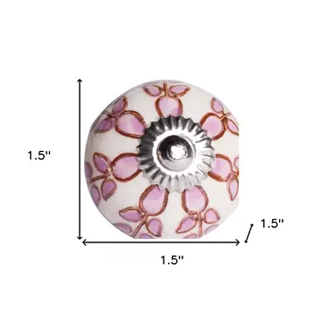 Set of Eight Pink And White Ceramic Drawer Pull Knobs