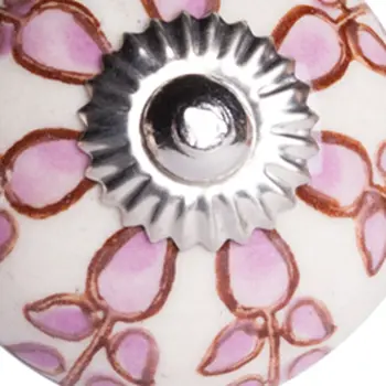 Set of Eight Pink And White Ceramic Drawer Pull Knobs