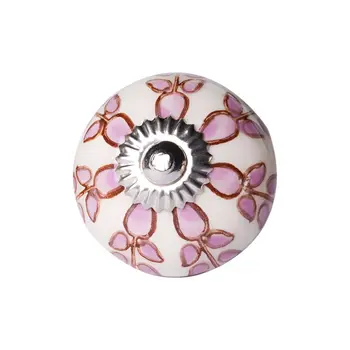Set of Eight Pink And White Ceramic Drawer Pull Knobs