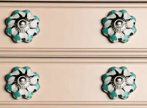 Set of Twelve Green Silver And White Geometric Ceramic Drawer Pull Knobs