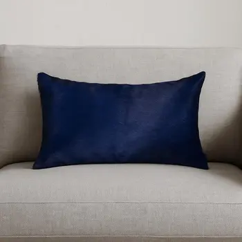 12" X 20" Navy Cowhide Throw Pillow