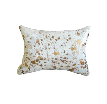 12" X 20" NATURAL & GOLD Cowhide Throw Pillow