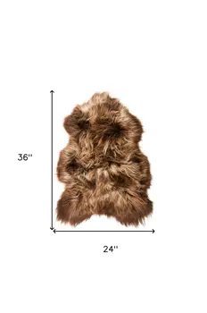 2' X 3' Light Brown And Brown Genuine Sheepskin Animal Print Shag Area Rug