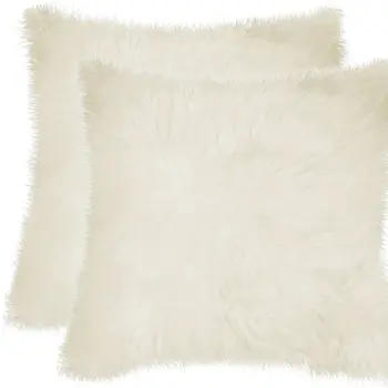 Set of Two 18" Natural Sheepskin Throw Pillows