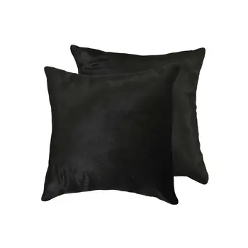 Set of Two 18" Black Cowhide Throw Pillows