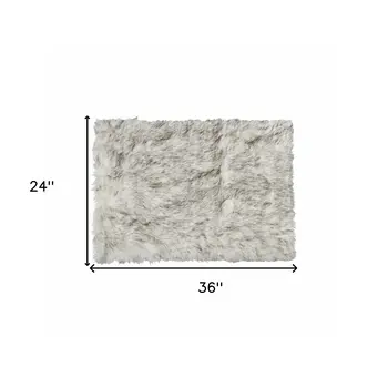 2' X 3' Gray And Ivory Faux Fur Area Rug