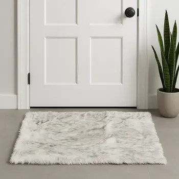 2' X 3' Gray And Ivory Faux Fur Area Rug