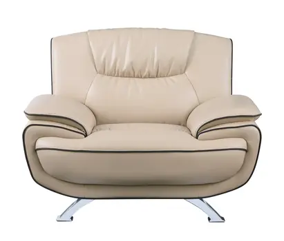 47" Beige And Silver Leather Match Club Chair