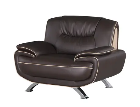 47" Brown And Silver Leather Match Club Chair