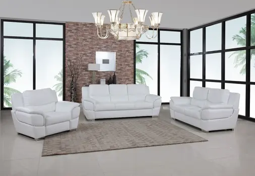 Three Piece Indoor White Genuine Leather Six Person Seating Set