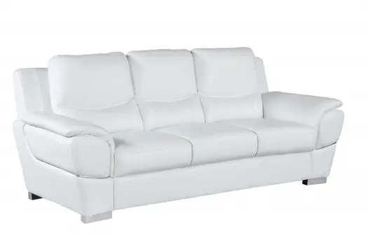 85" White Leather Sofa With Silver Legs