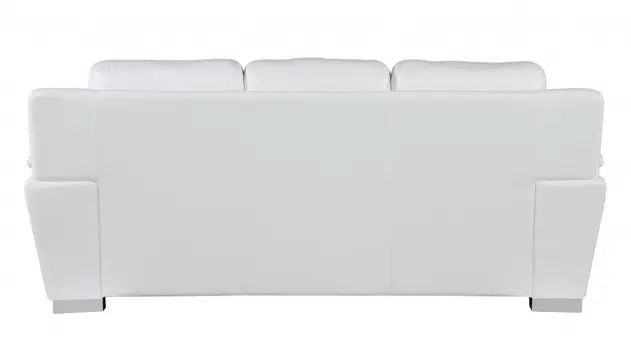 85" White Leather Sofa With Silver Legs