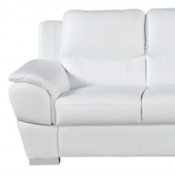 85" White Leather Sofa With Silver Legs
