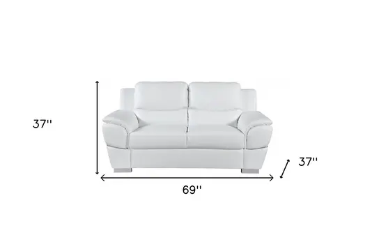 69" White And Silver Faux Leather Love Seat