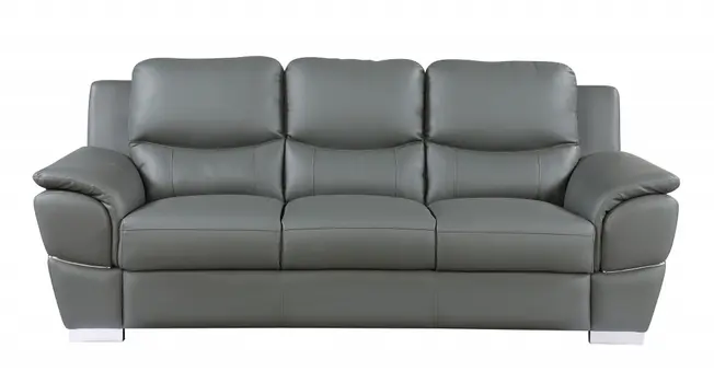 Three Piece Indoor Gray Genuine Leather Six Person Seating Set