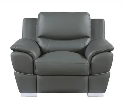 48" Gray And Silver Leather Match Club Chair