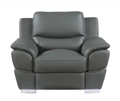 48" Gray And Silver Leather Match Club Chair
