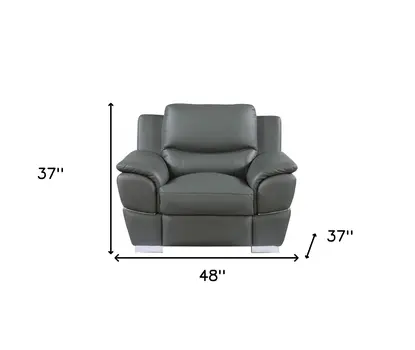48" Gray And Silver Leather Match Club Chair