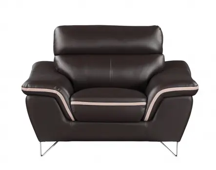 49" Brown And Silver Leather Match Club Chair
