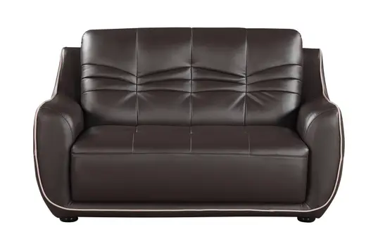 Three Piece Indoor Brown Genuine Leather Six Person Seating Set
