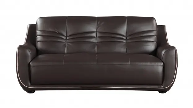 Three Piece Indoor Brown Genuine Leather Six Person Seating Set
