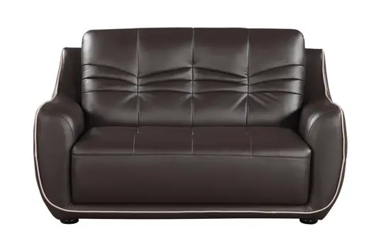 Three Piece Indoor Brown Genuine Leather Six Person Seating Set